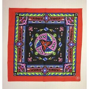 New Wamcraft SouthWestern Eagle Bandana Native Aztec Print Red Orange US Cotton